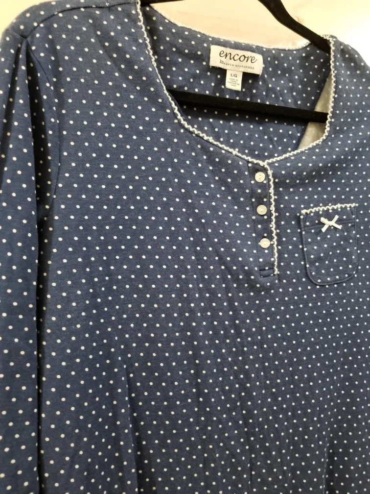 Encore Women's Navy Blue Polka Dot Sleepshirt 💚 image indicator(3)