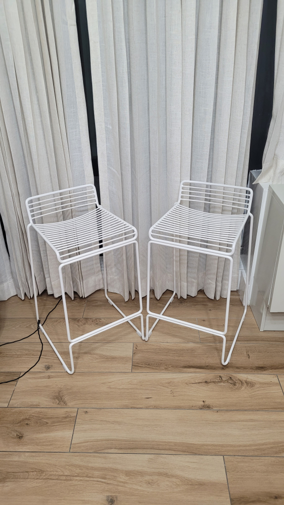 Pair of White Wire Stools with Cushions