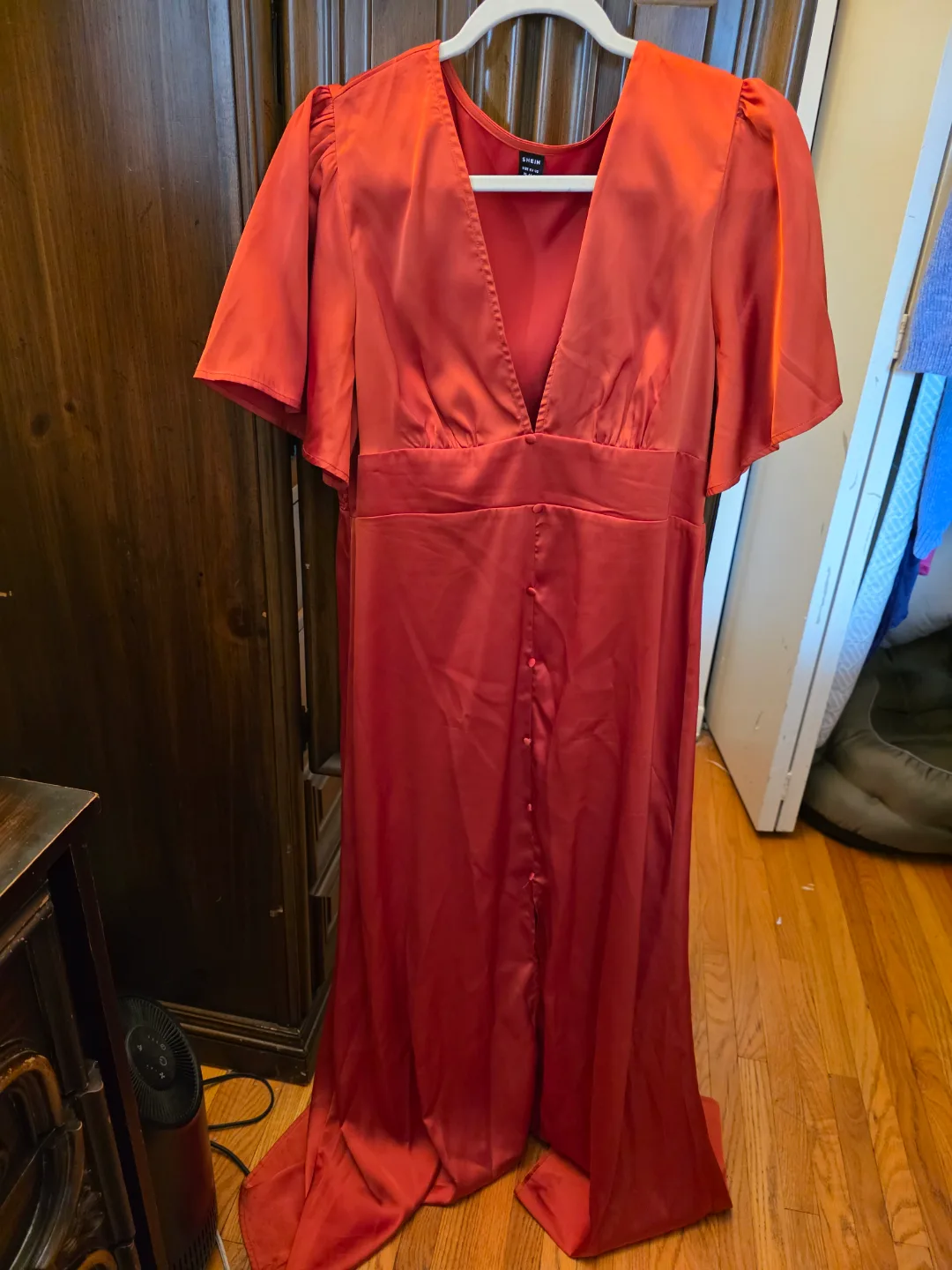 💚 Orange Satin Midi Dress Size XL thumbnail