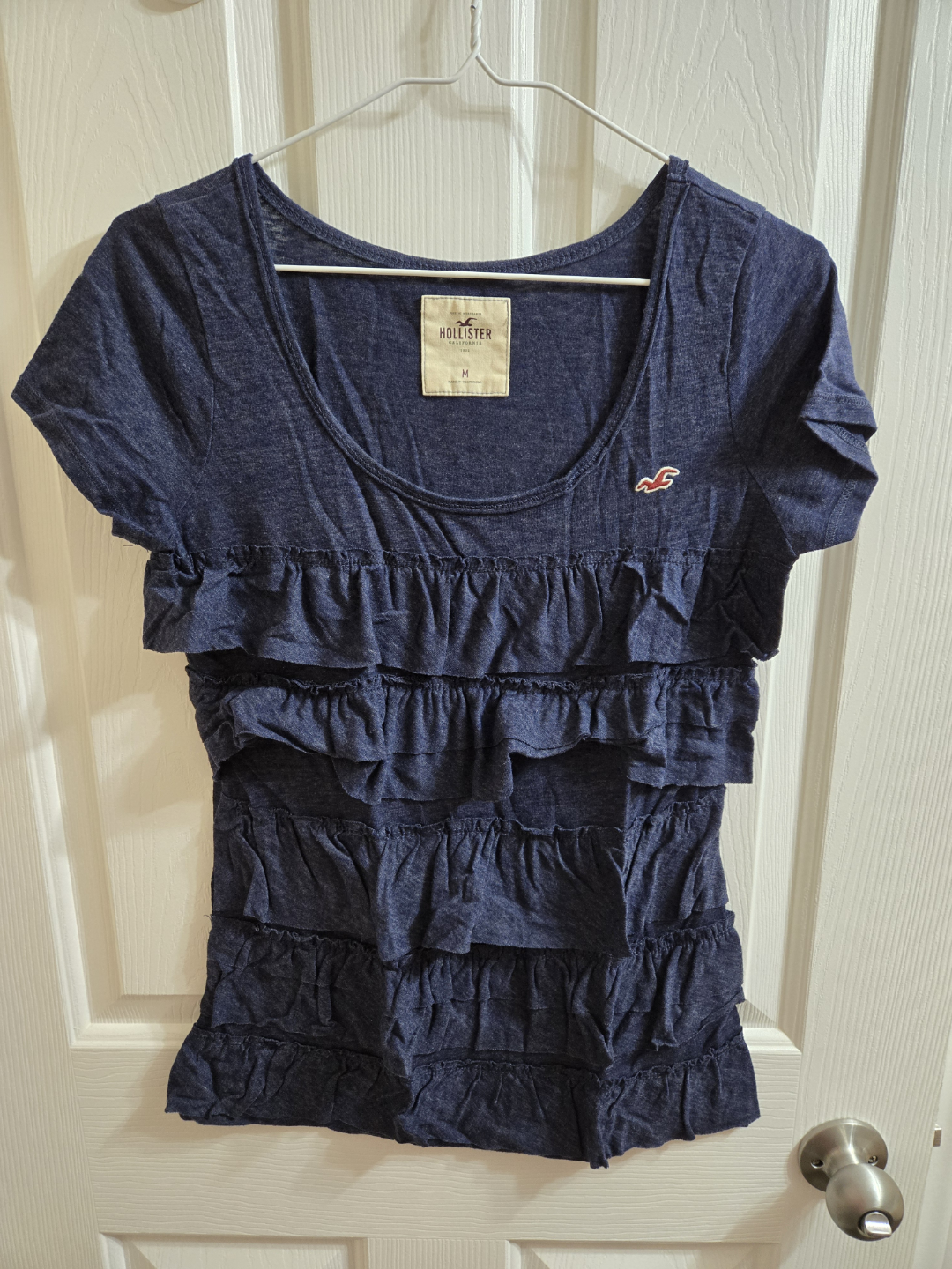 Hollister Co. Navy Blue Ruffled T-Shirt - Size M