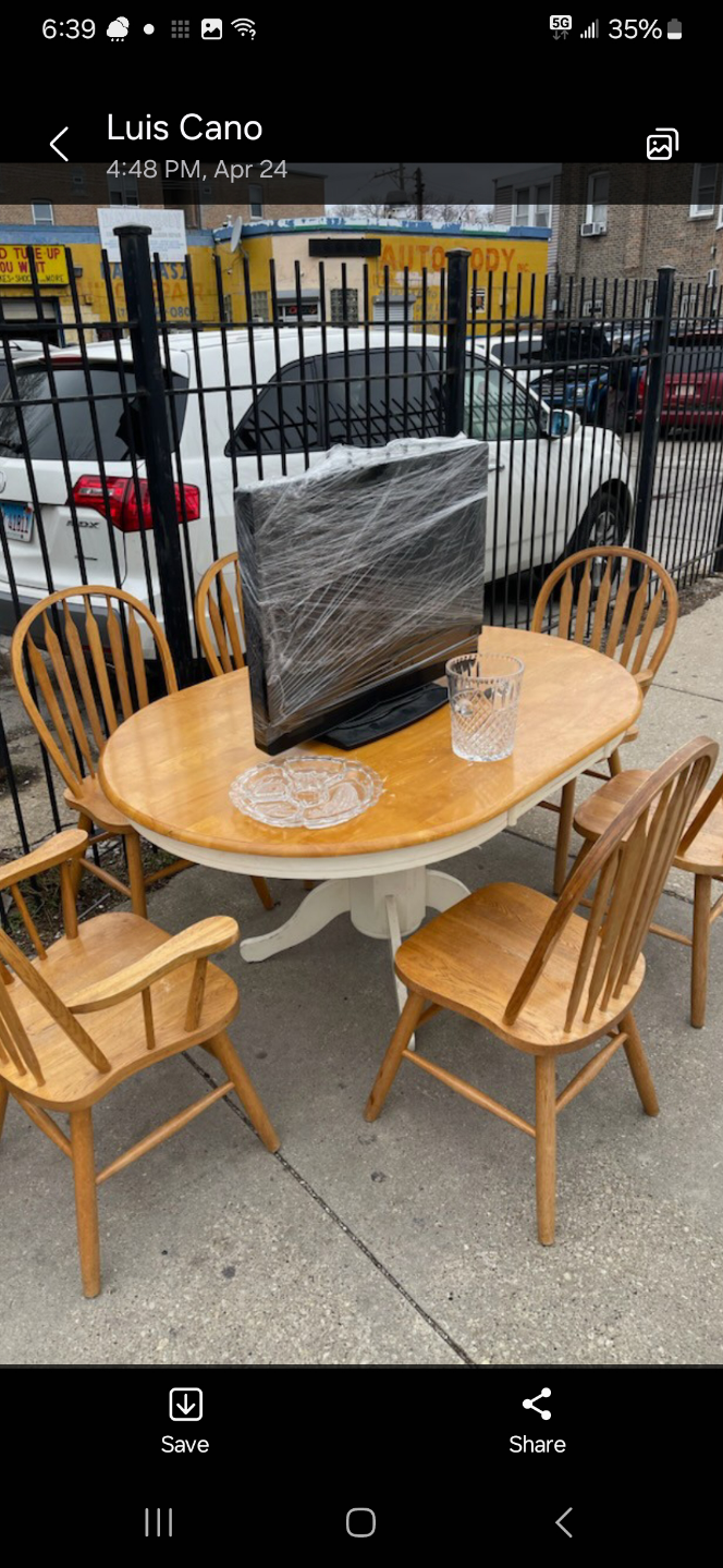 Wooden Dining Table Set with 6 chairs. TV not included