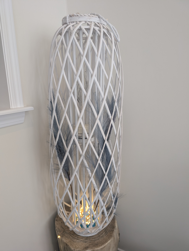 White Wicker Lantern with Lights