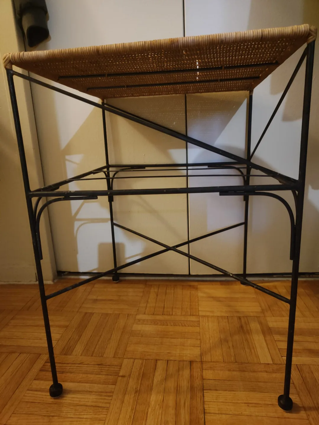 Mid-Century Modern Wicker and Metal Side Table thumbnail