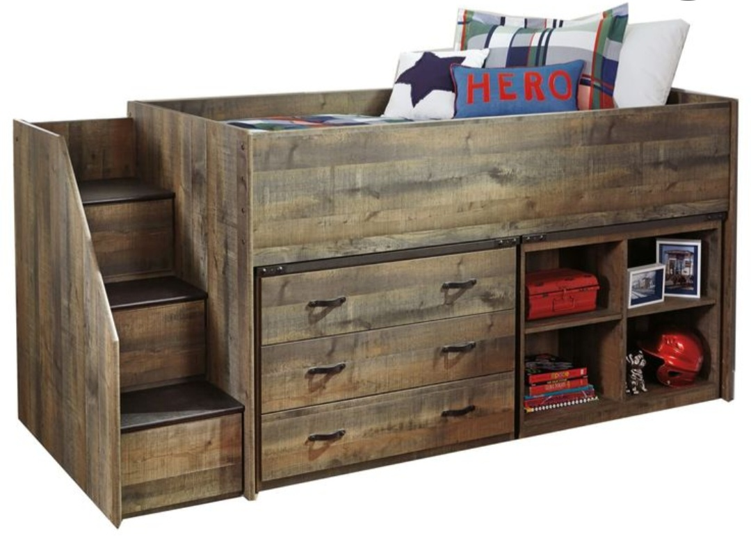 Kids Twin Loft Bed with Storage and Stairs