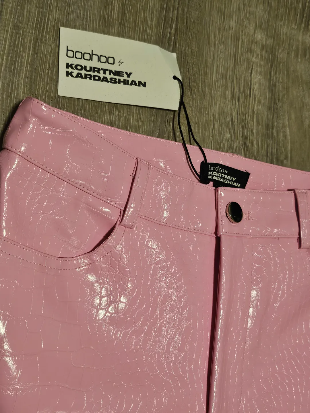 Boohoo Kourtney Kardashian Patent Croc Pants - Size 2 - Pink image indicator(6)