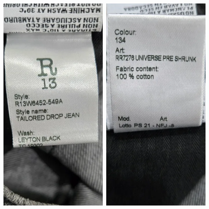 Women's R13 Cropped Black Tailored Drop Jeans Size 23-24 image indicator(10)