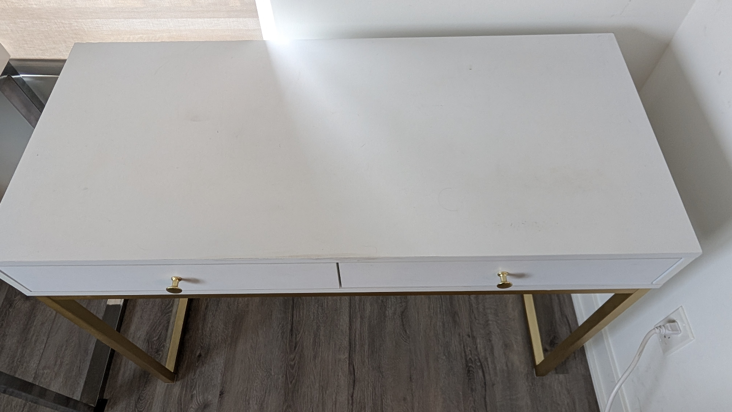 White Desk with Gold Legs and Two Drawers - photo 2