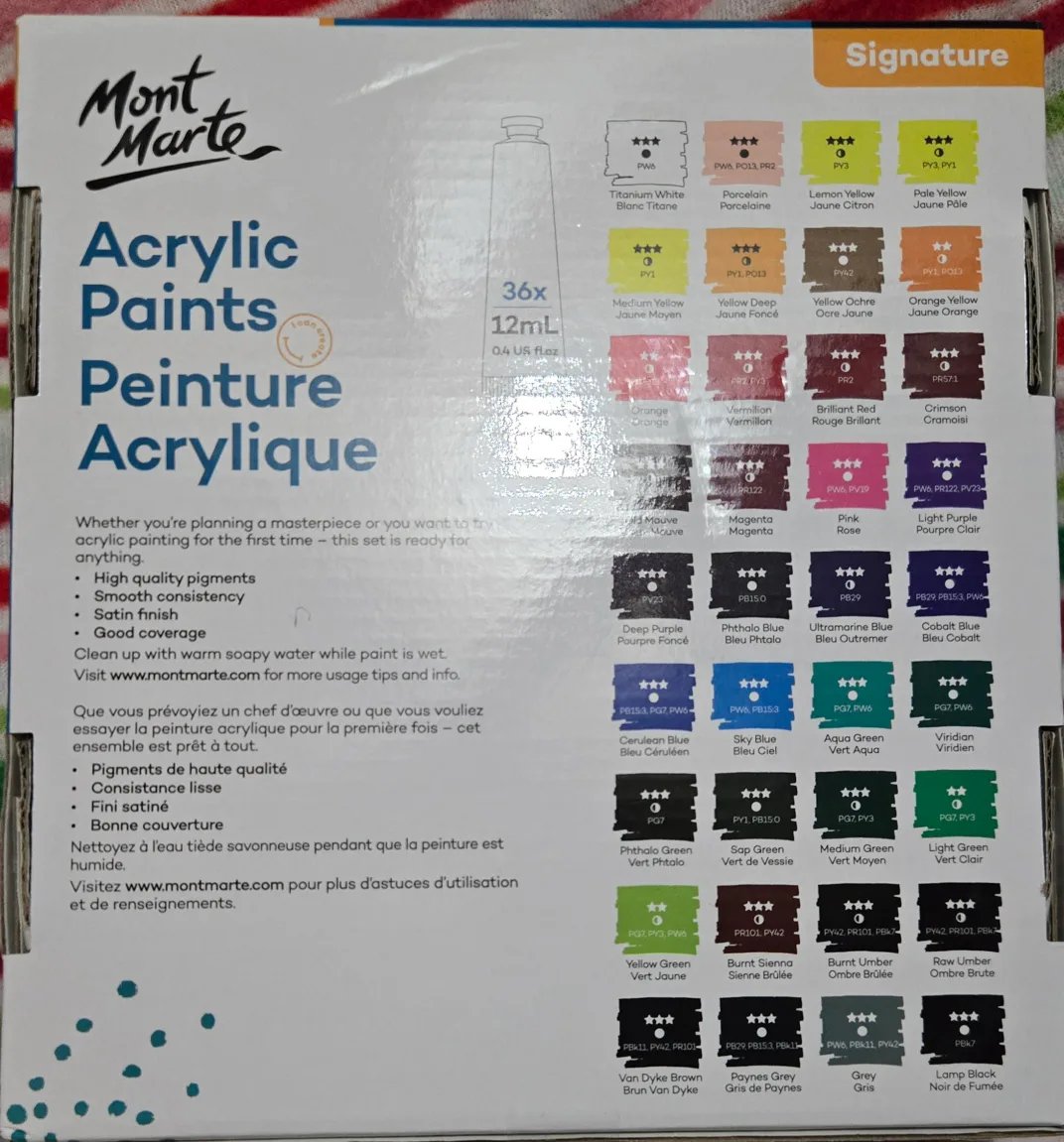 Mont Marte Signature Acrylic Paint Set - 36 x 12ml Tubes image indicator(2)