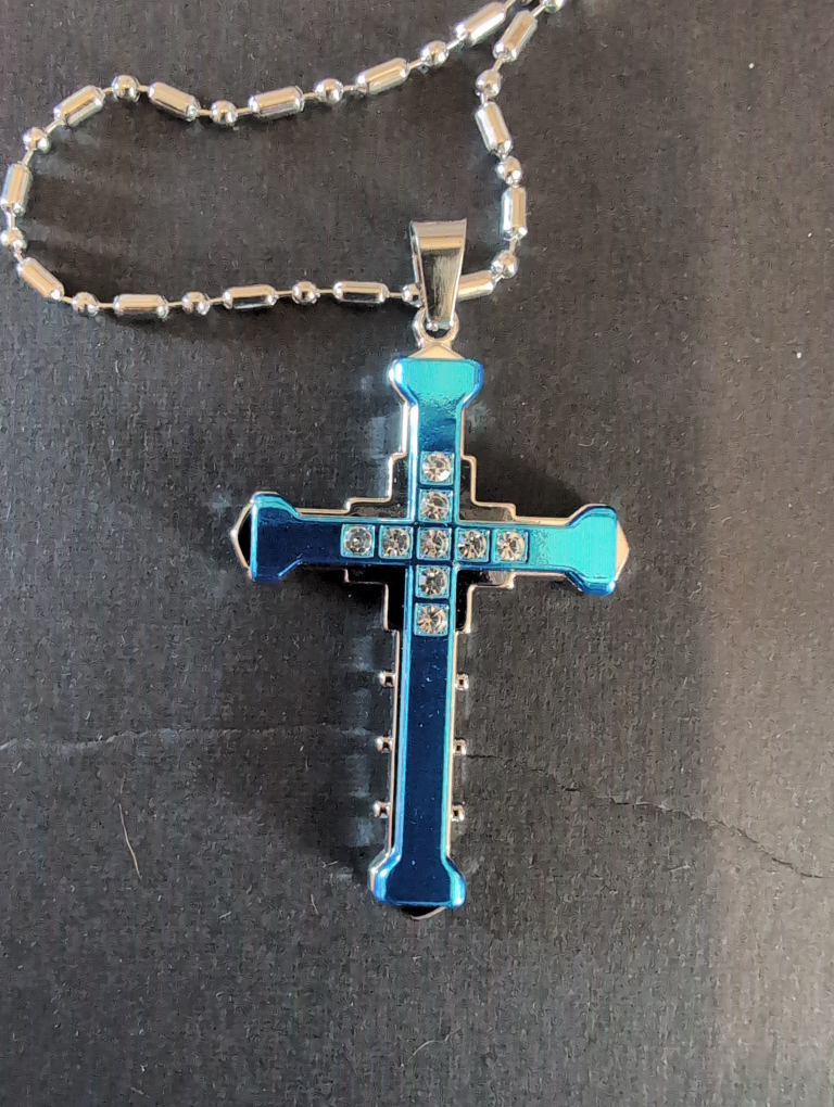 Men's Blue Cross Necklace - photo 2