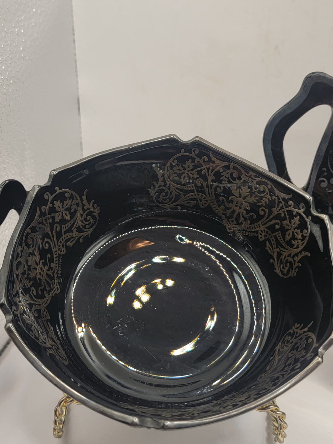 Vintage Black Glass Serving Bowl and Plate Set - photo 3
