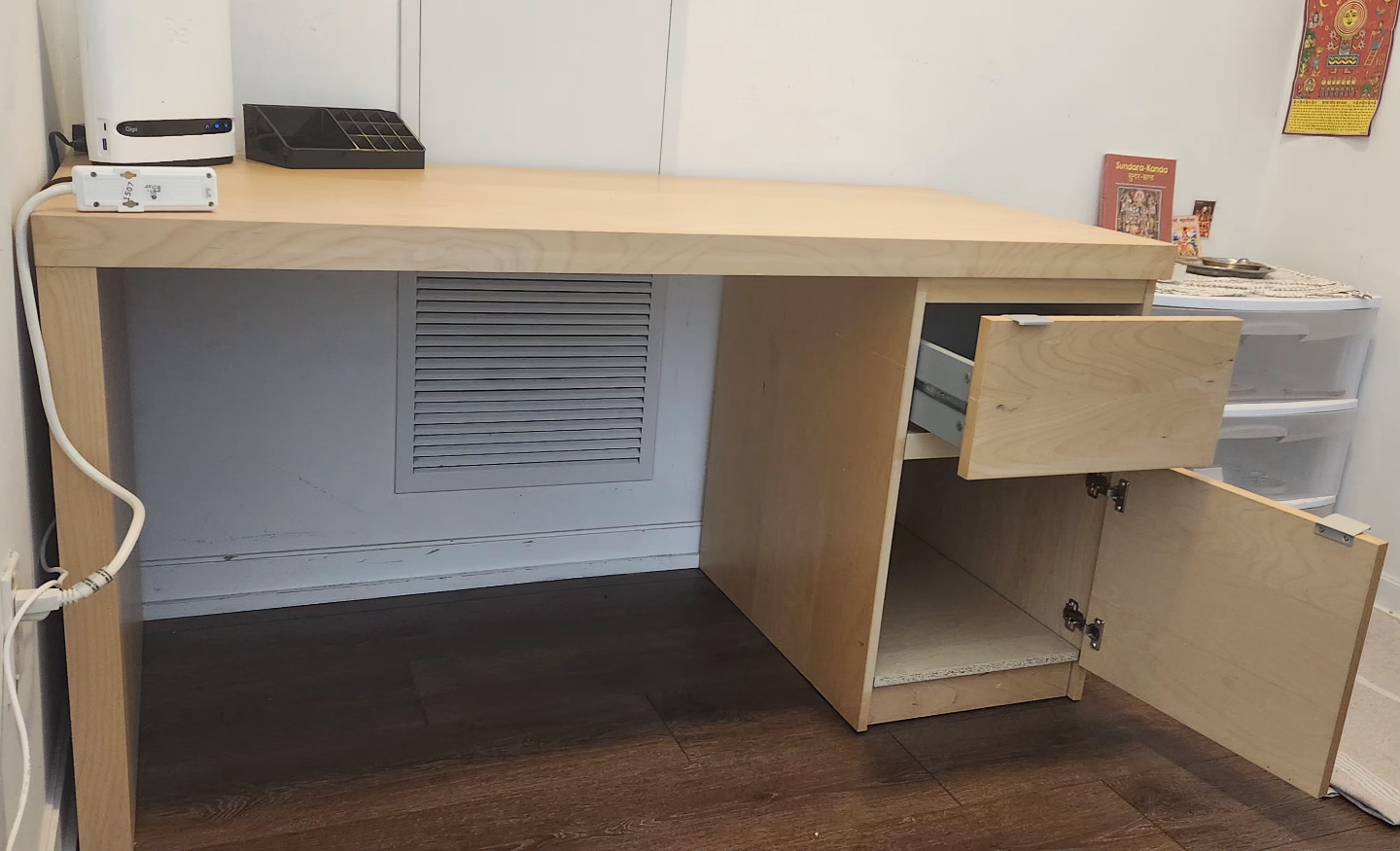 Ikea Desk with Drawers - Light Beech
