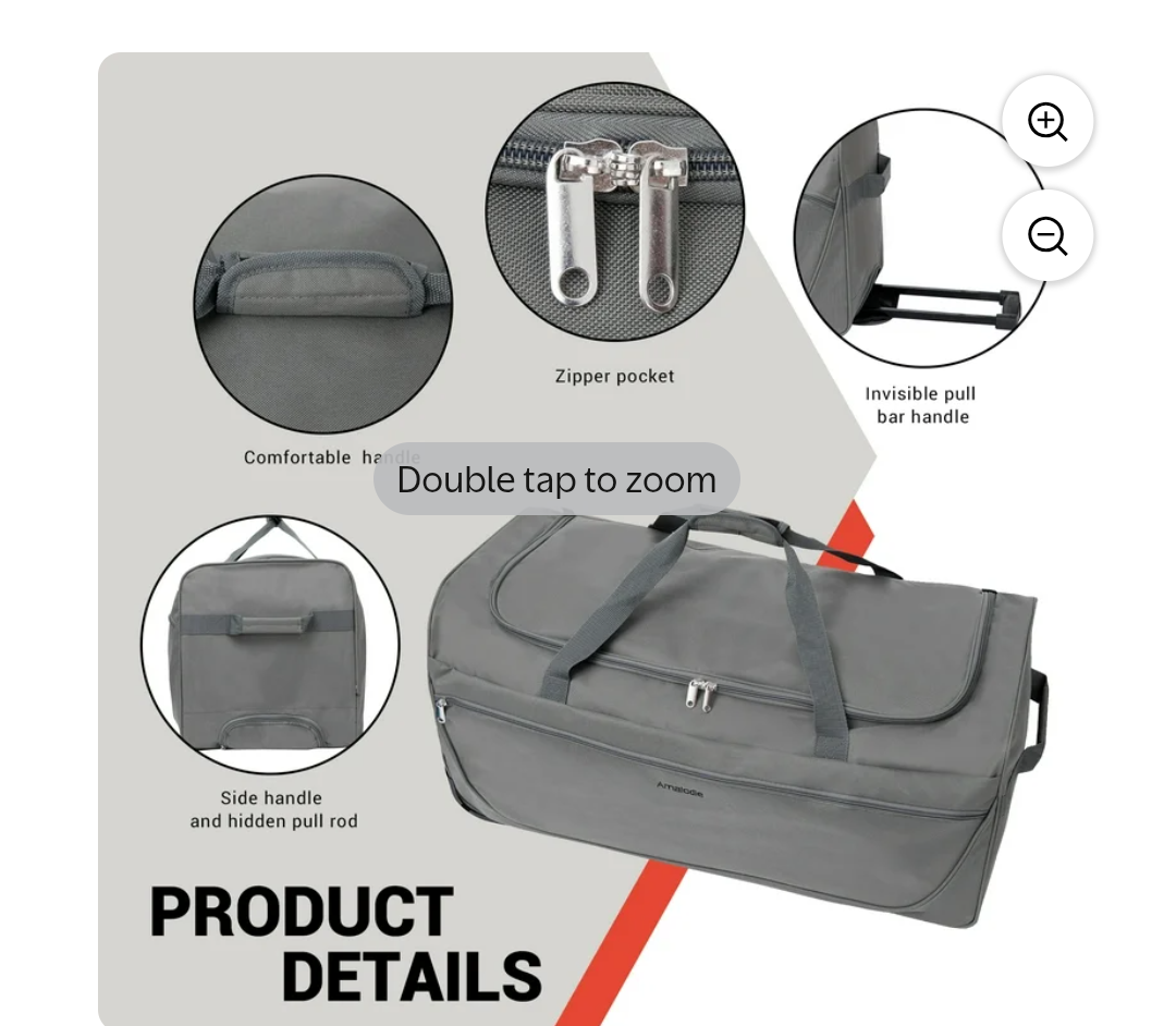 Amalodie 30 Inch Rolling Duffel Bag - Grey