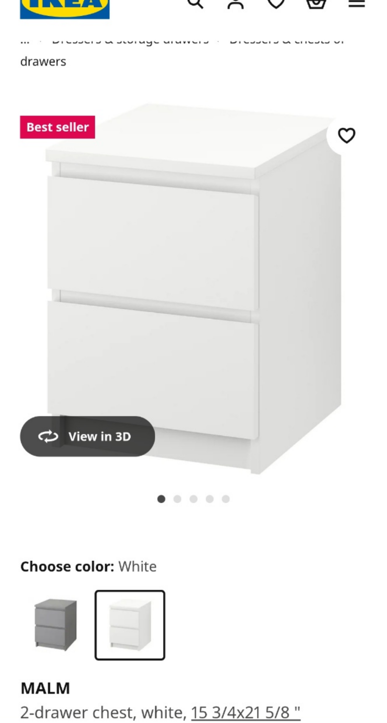 2 x  IKEA MALM 2-Drawer Nightstands in White
