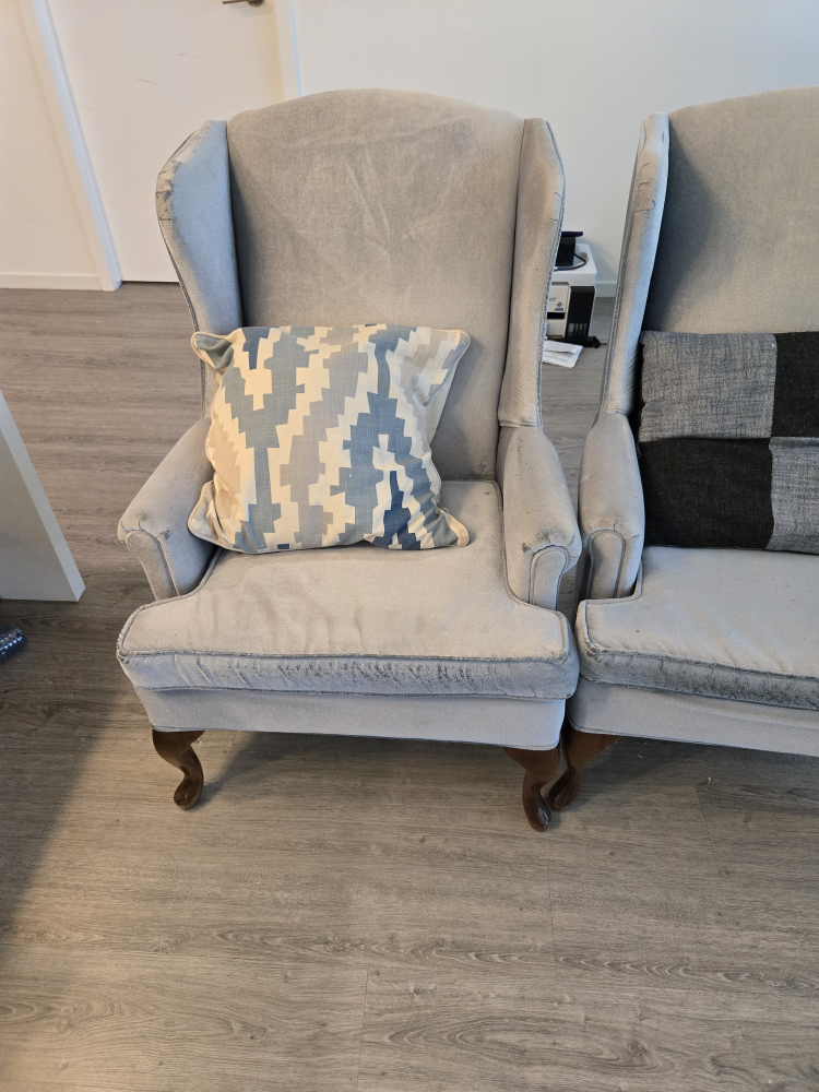 Pair of Grey Wingback Chairs