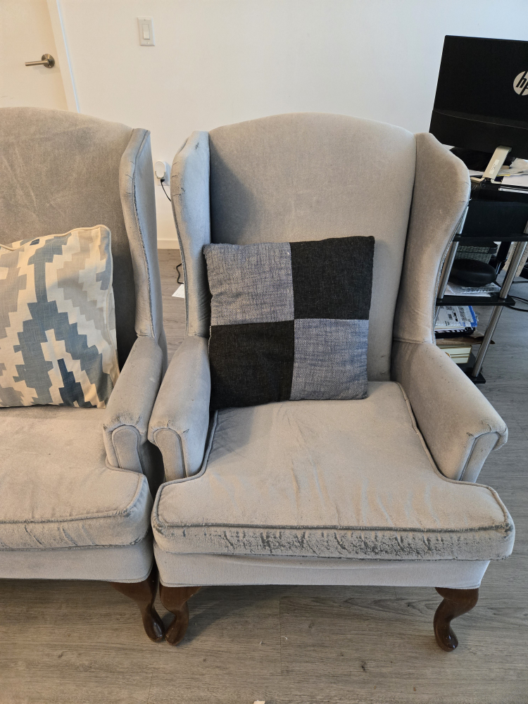 Pair of Grey Wingback Chairs - photo 4