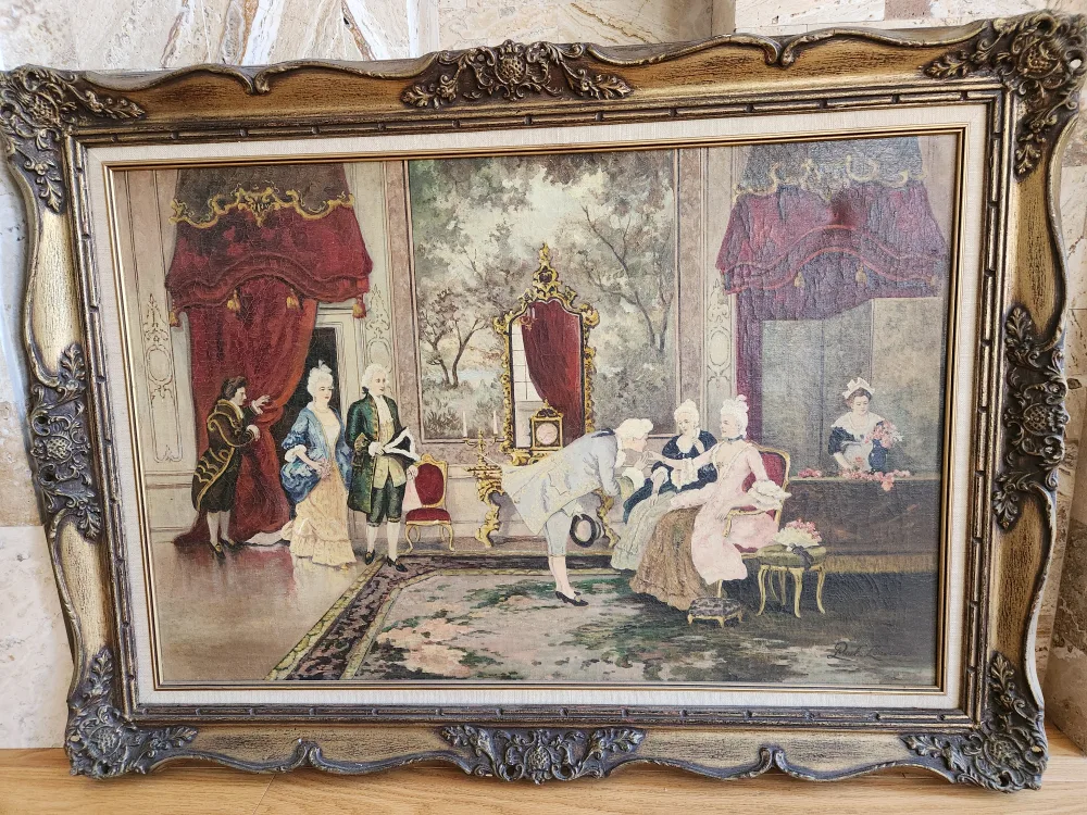 Vintage Framed Artwork - Elegant Scene Painting 1880s thumbnail