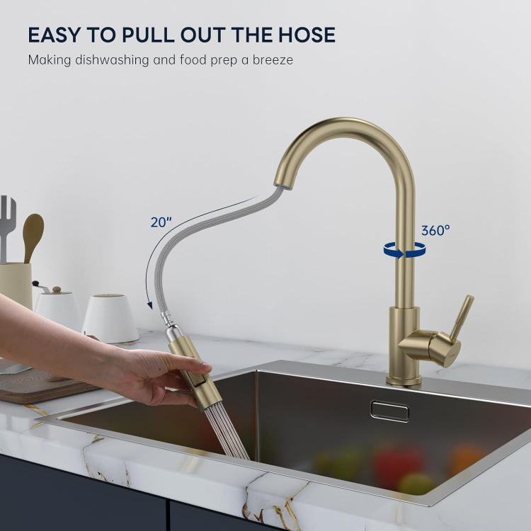 Appaso Brushed Gold Kitchen Faucet with Pull-Down Sprayer - photo 3