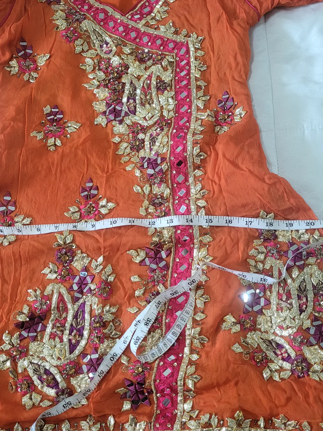 Sathangi Orange & Pink Embroidered Shalwar Kameez Suit image indicator(10)