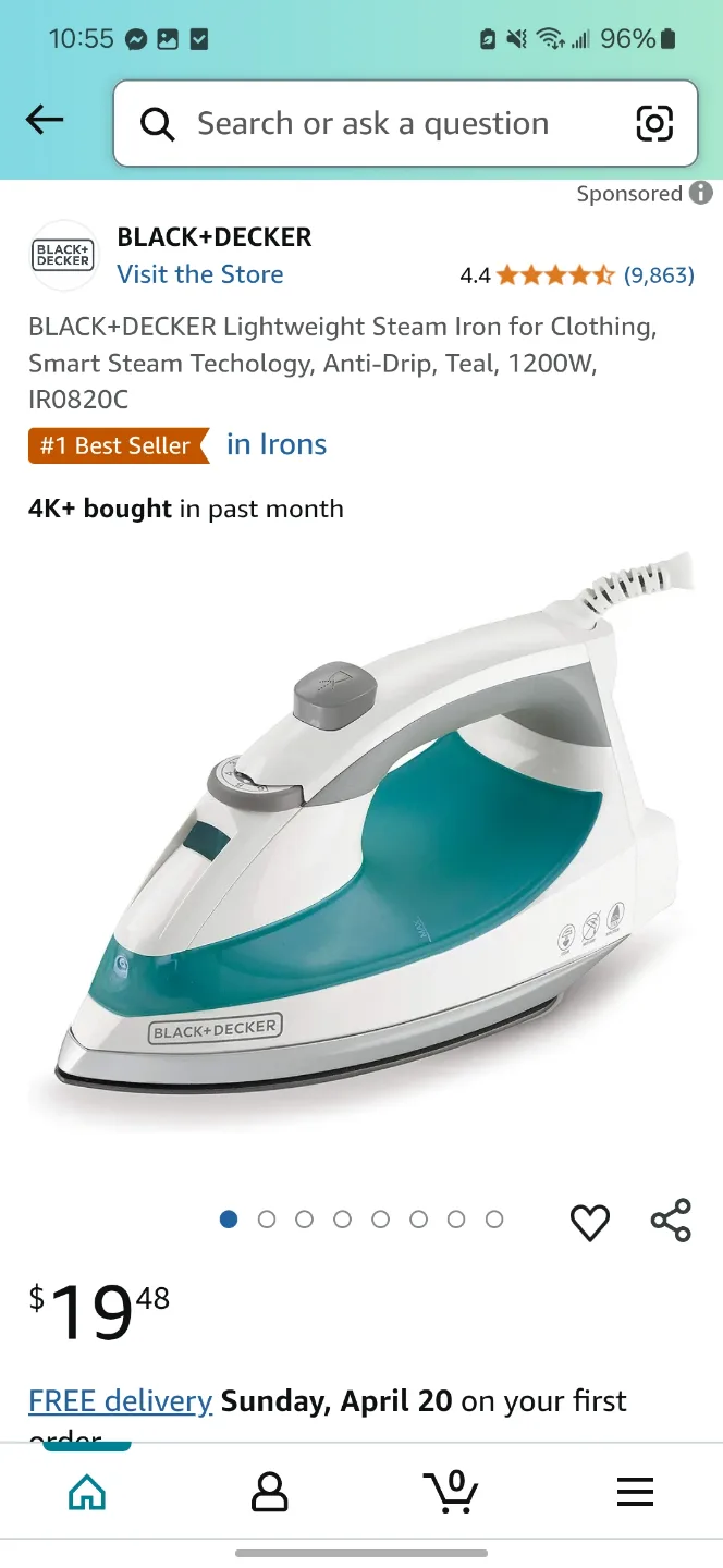 Black+Decker Lightweight Steam Iron - Teal thumbnail