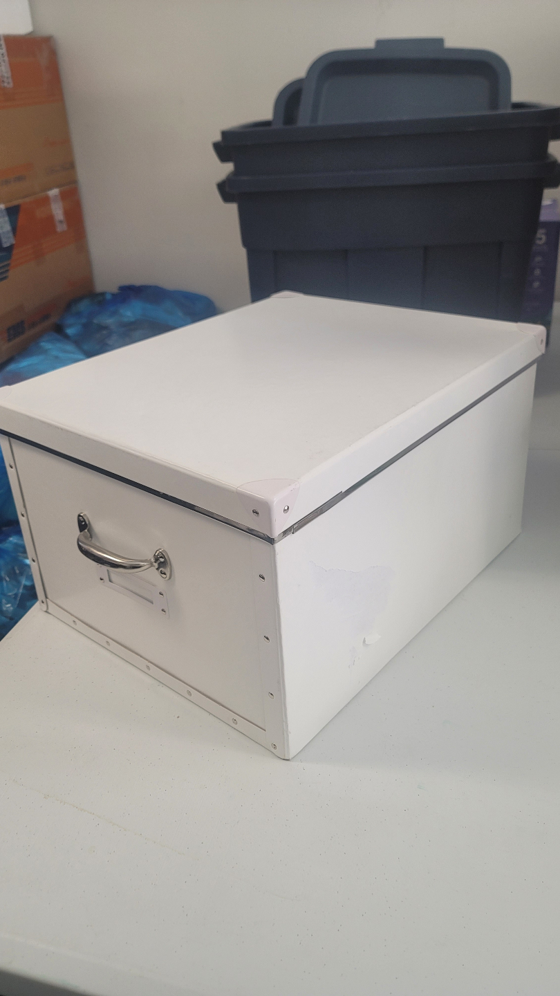 White Storage Box with Metal Handle