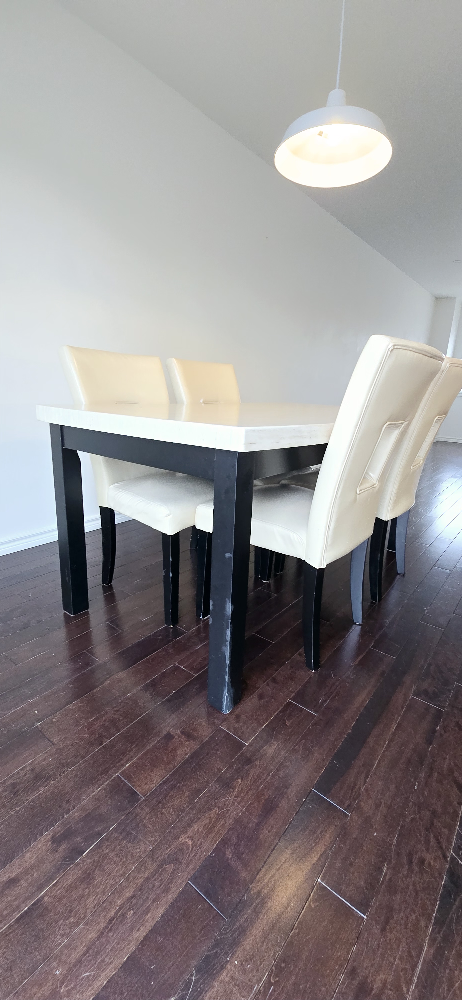 5-Piece Dining Set - Marble Top Table & Faux Leather Chairs - photo 4