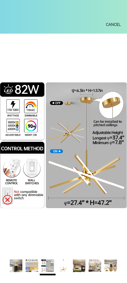 Dniwmdd Modern Sputnik Chandelier 82W LED - photo 2