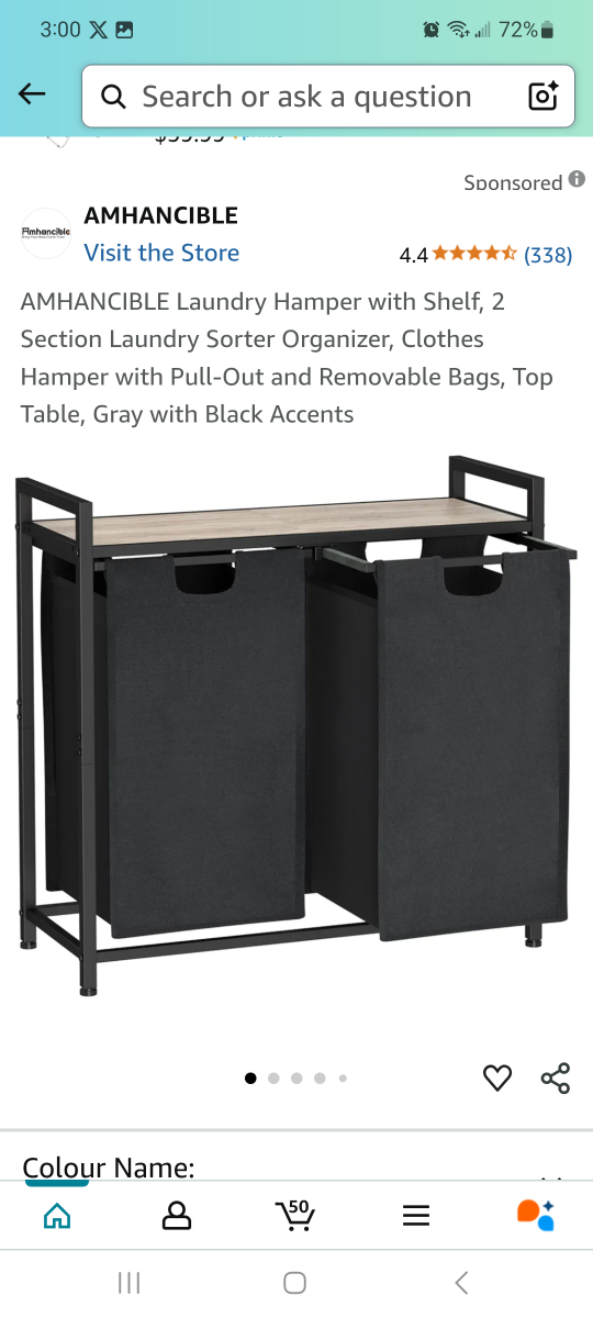 AMHANCIBLE 2-Section Laundry Sorter with Shelf