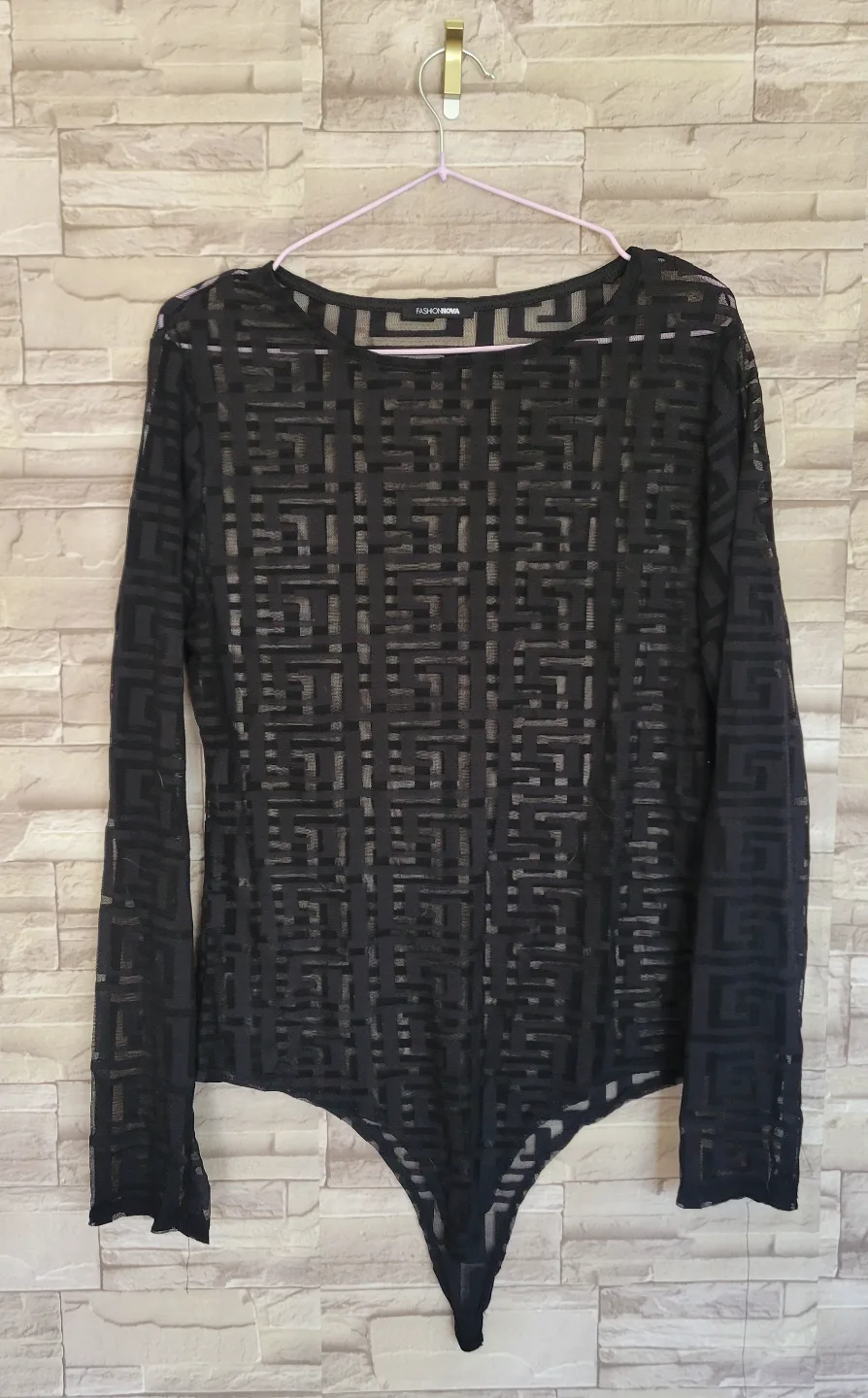 Black Sheer Long Sleeve Bodysuit image indicator(2)