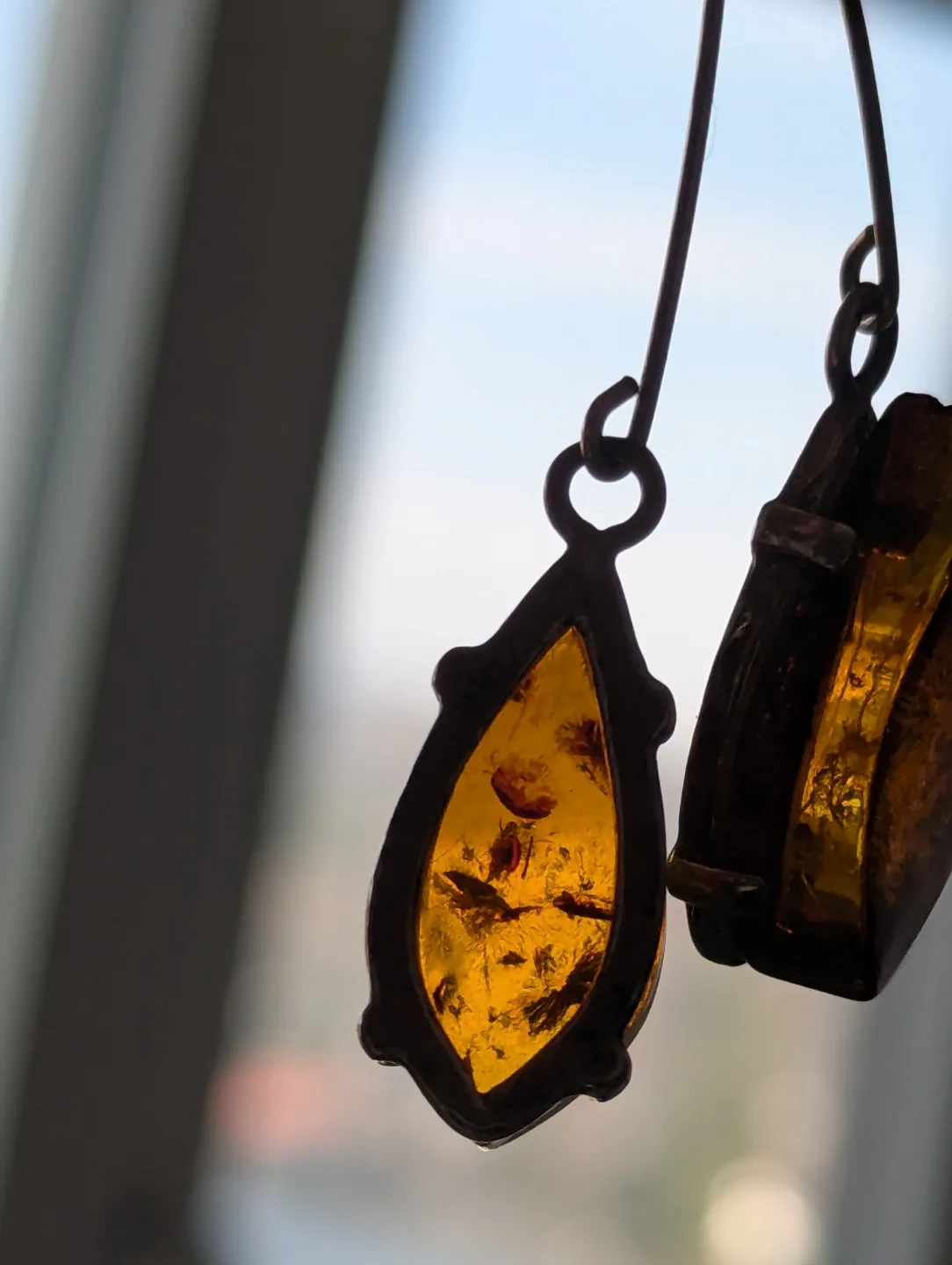 Amber and Sterling Silver Drop Earrings thumbnail
