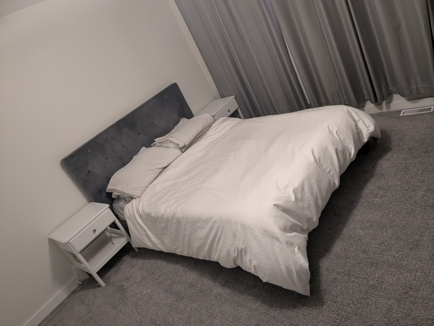 Queen-size upholstered bed frame with headboard