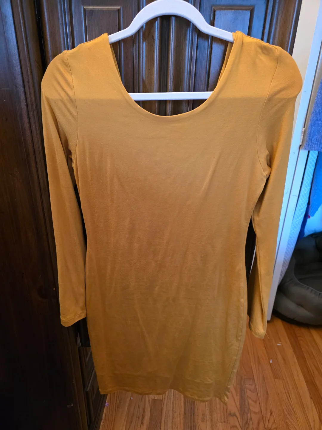 💚Mustard Yellow Bodycon Mini Dress - Size Medium thumbnail
