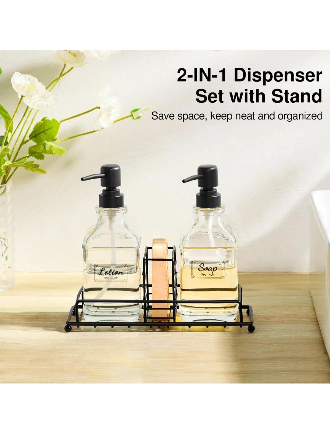 2-in-1 Soap and Lotion Dispenser Set with Stand image indicator(2)