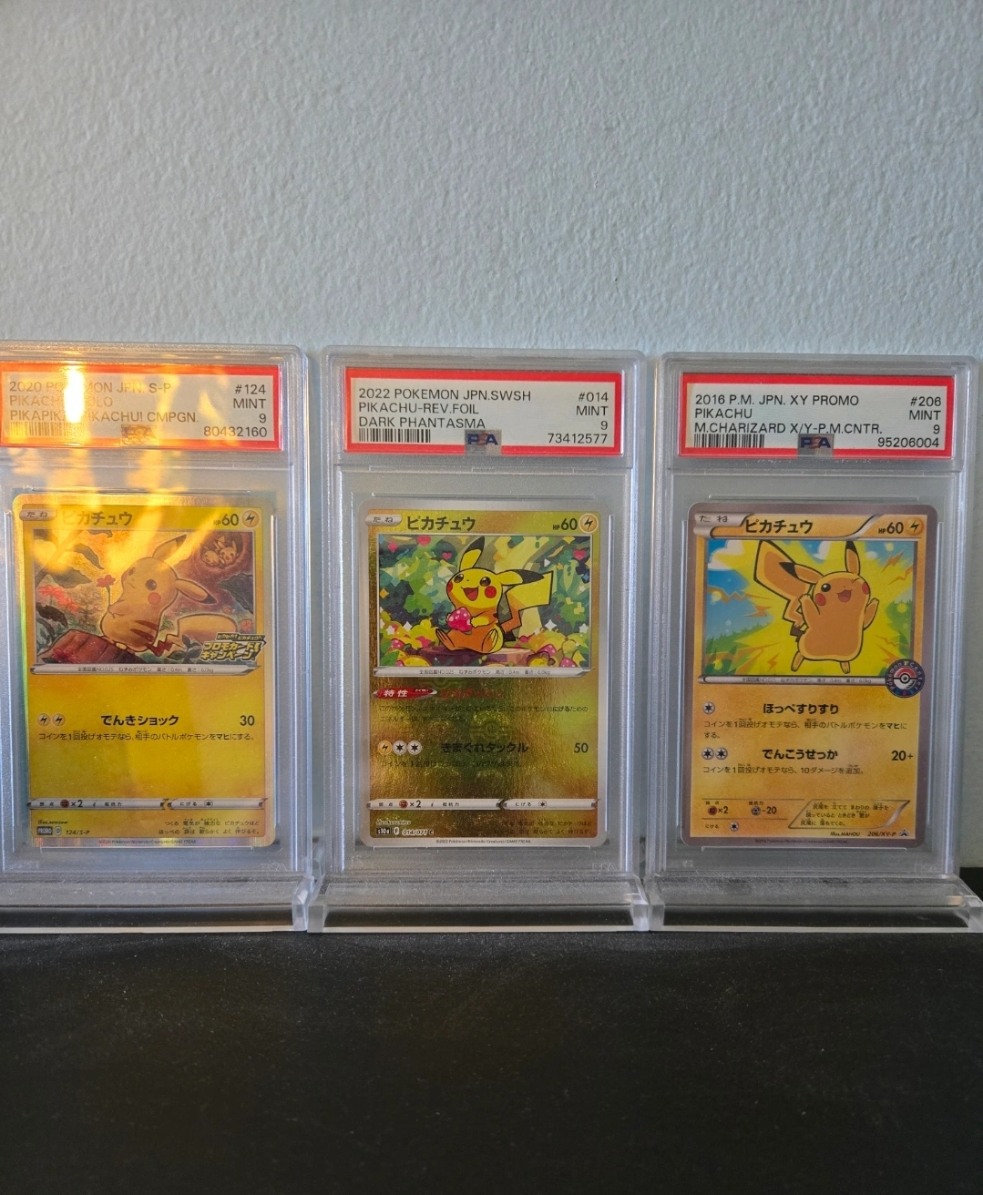 Three Pikachu Pokemon Cards - Graded PSA
