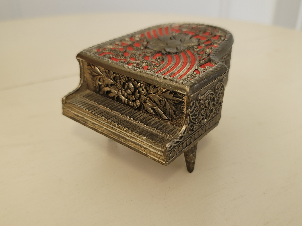 Vintage Musical Jewellery Box Piano Shaped Trinket Box
