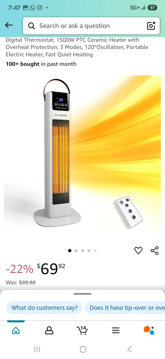 Halybau 1500W PTC Ceramic Heater thumbnail