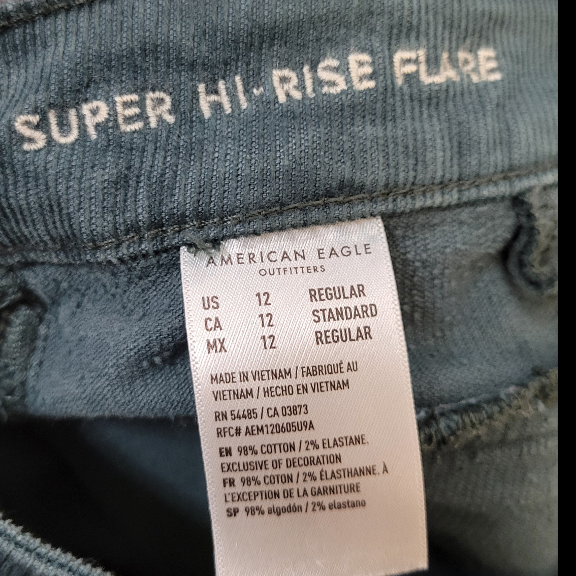 Dark Green Super High Rise Flare Cords (AE) - New Condition - photo 3