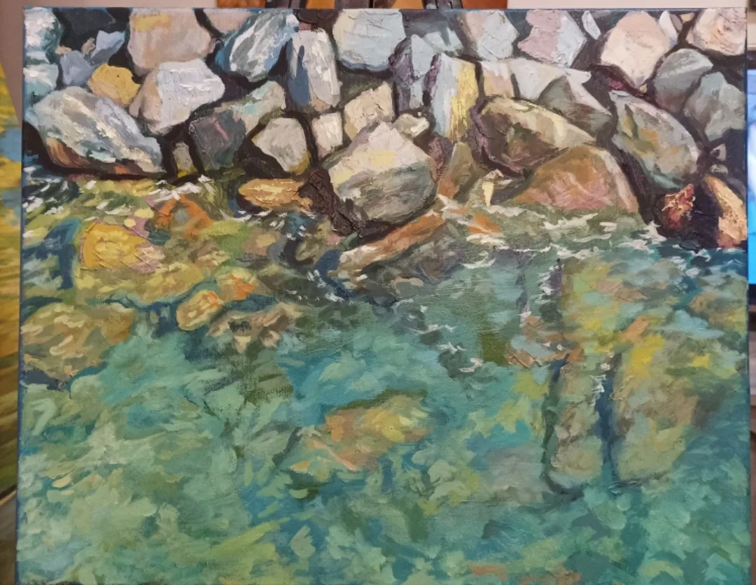 Original Oil Painting of Rocky Shoreline image indicator(9)