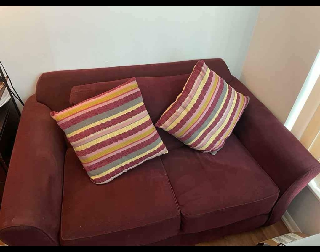 Burgundy Loveseat with Two Pillows - photo 2