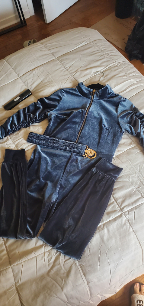 Gorgeous Velour Jumpsuit with Gold Accents