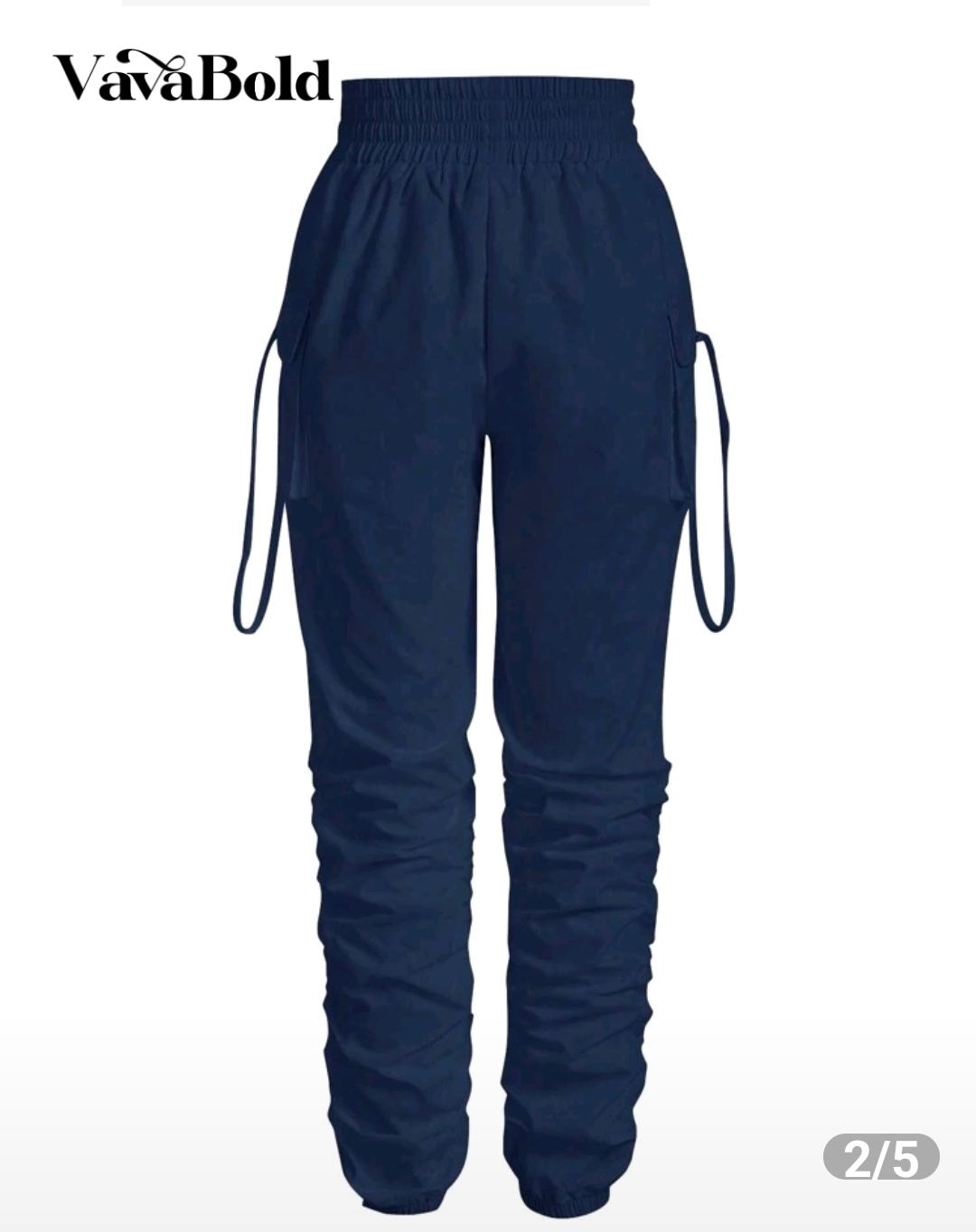 Women's Navy Blue Paper Bag Waist Cargo Pants - photo 2