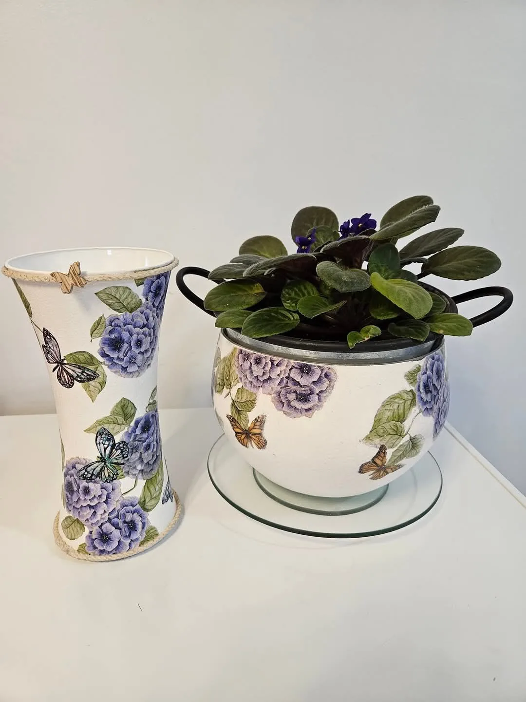 Hand-painted floral planter and vase set thumbnail