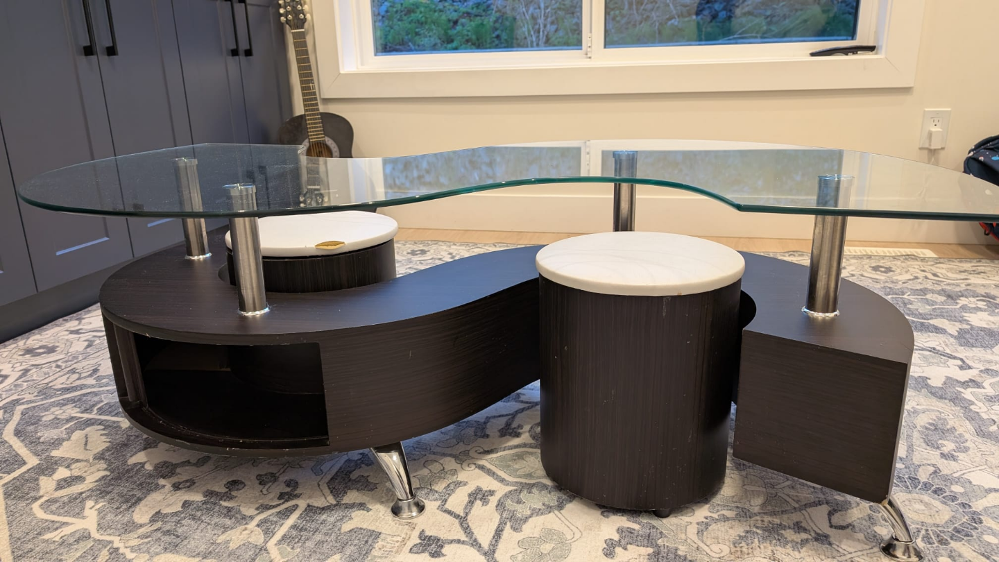 Unique S-Shaped Coffee Table with Two Stools - photo 2
