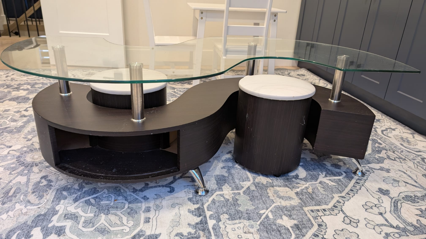 Unique S-Shaped Coffee Table with Two Stools - photo 3