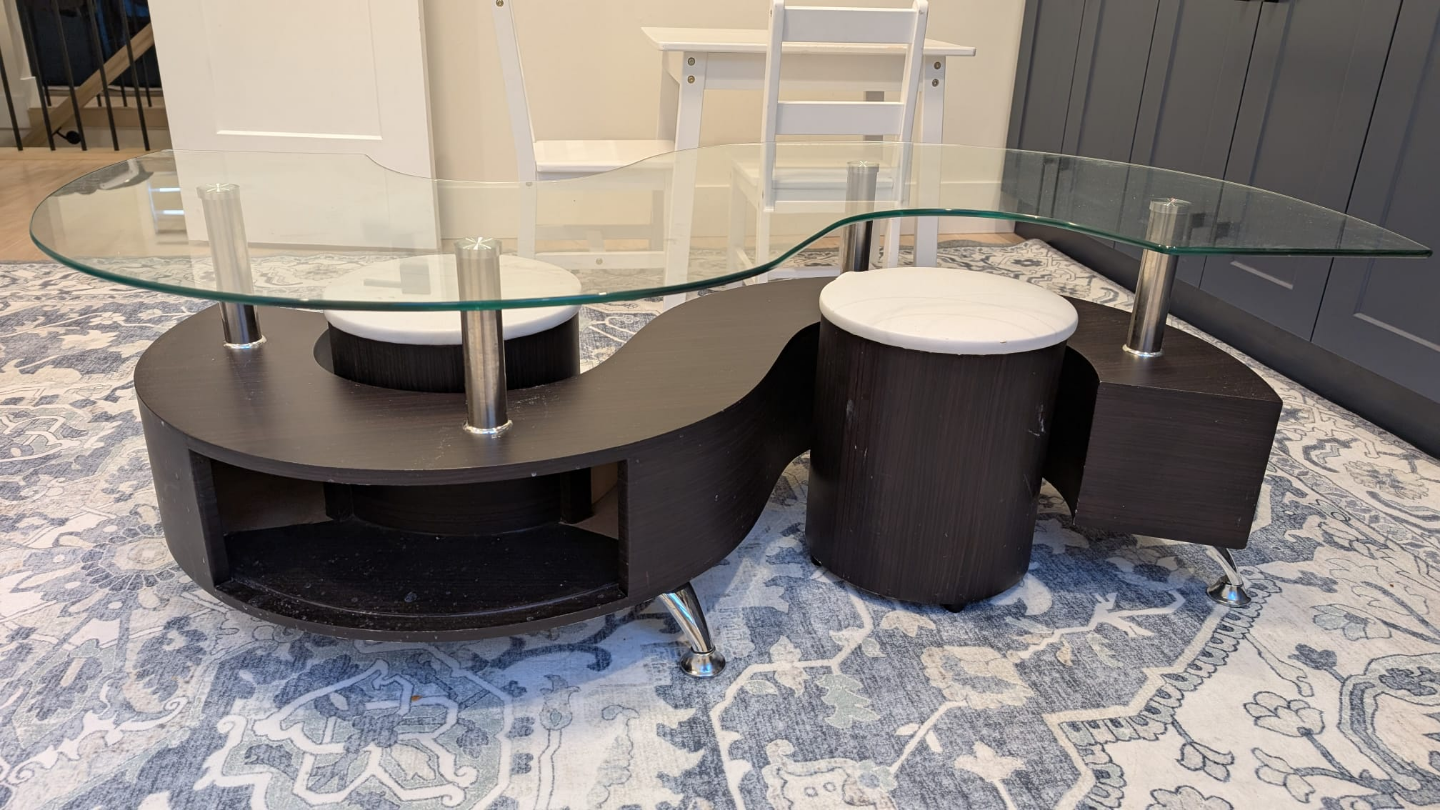 Unique S-Shaped Coffee Table with Two Stools - photo 4