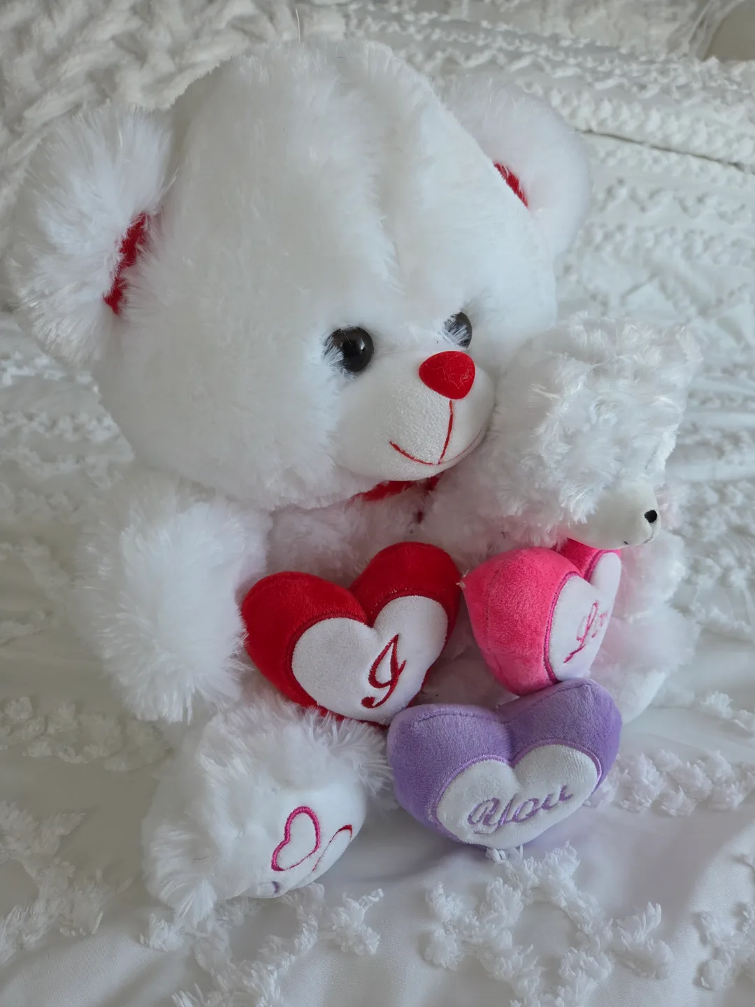 Adorable White Teddy Bear with Baby Bear and Hearts image indicator(2)