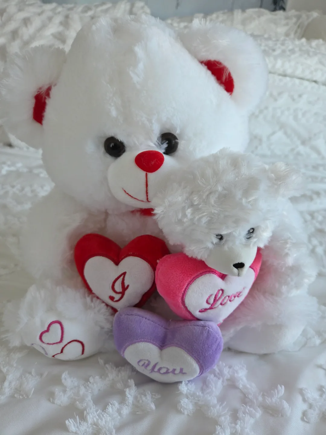 Adorable White Teddy Bear with Baby Bear and Hearts image indicator(5)
