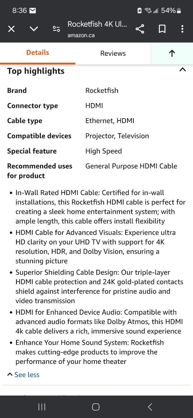 10' Rocketfish High Speed HDMI. In wall quality. Thick. image indicator(5)