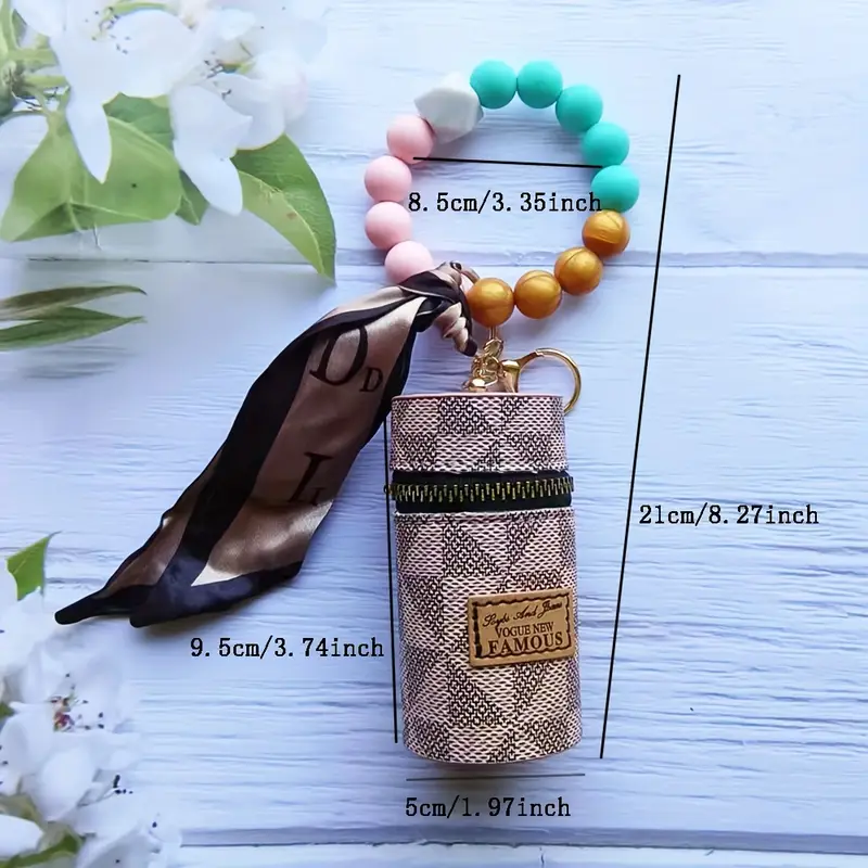 Pink Designer Keychain Pill Case with Beaded Bracelet - photo 3