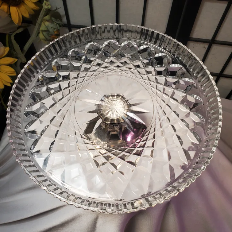 Vintage 60s Teleflora Crystal & Sliver Plated Cake Stand image indicator(2)