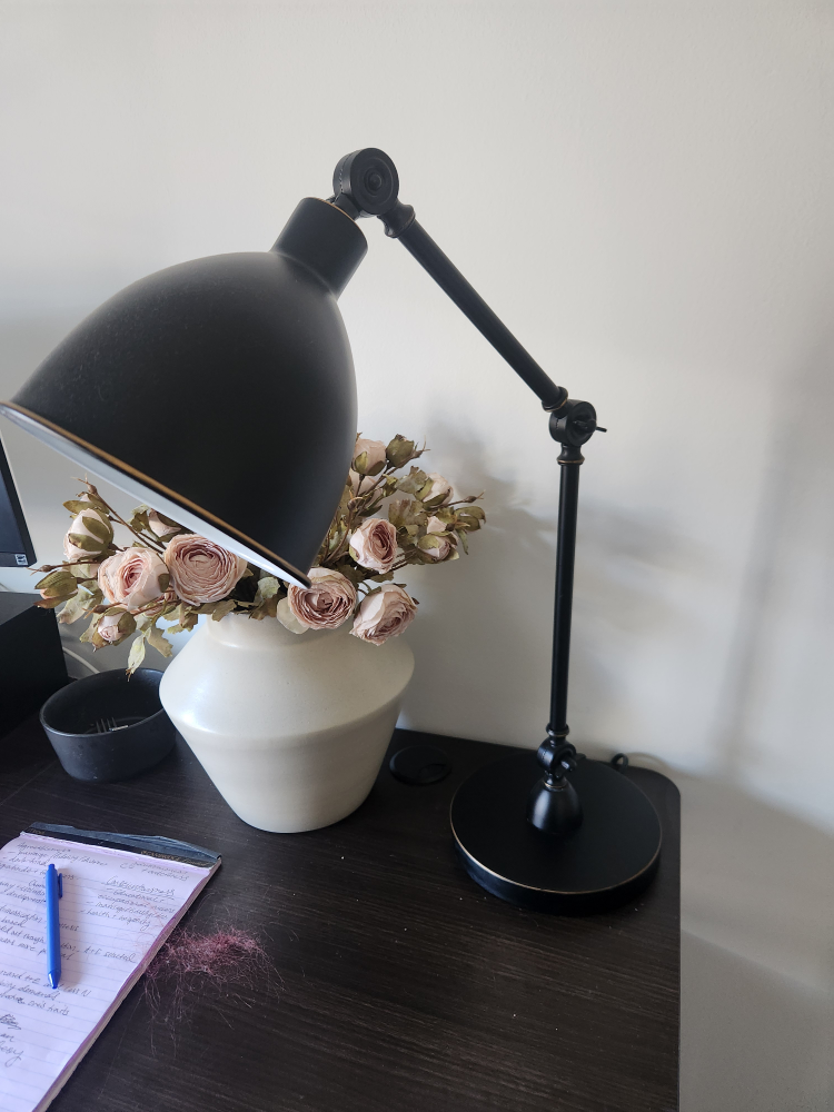 Black Adjustable Desk Lamp with Gold Accents